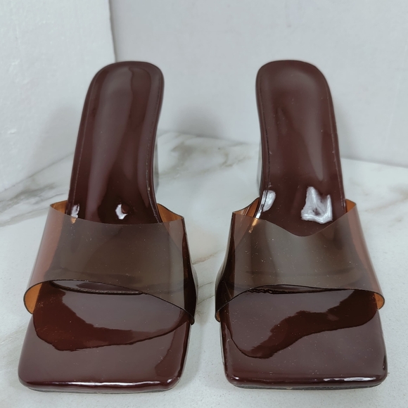 Unbranded Brown Transparent Square Toe Block Heel Sandals Slides, Sz 9.5 - Picture 5 of 14